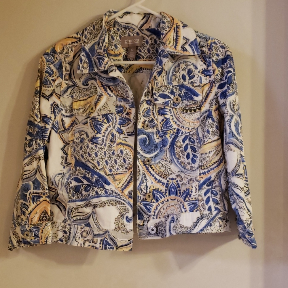 Cropped chicos print denim jacket